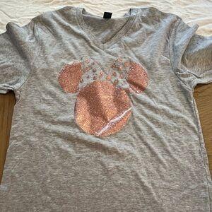 Custom Disney (Minnie) tee. Grey with rose gold. Size small (unisex sizing).